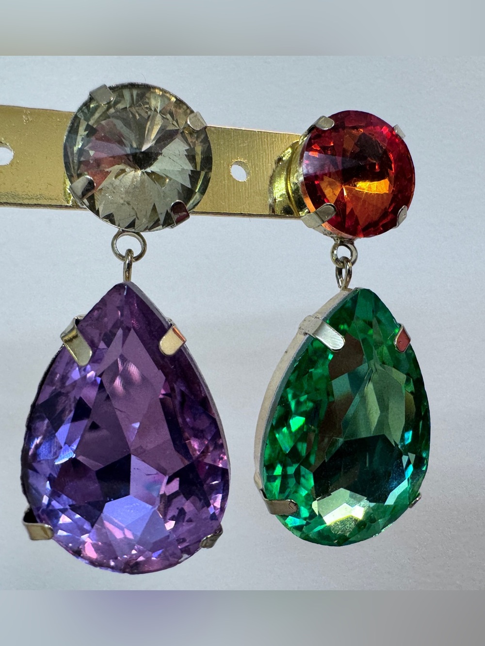Purple and Green Teardrop Crystal Drop Earrings